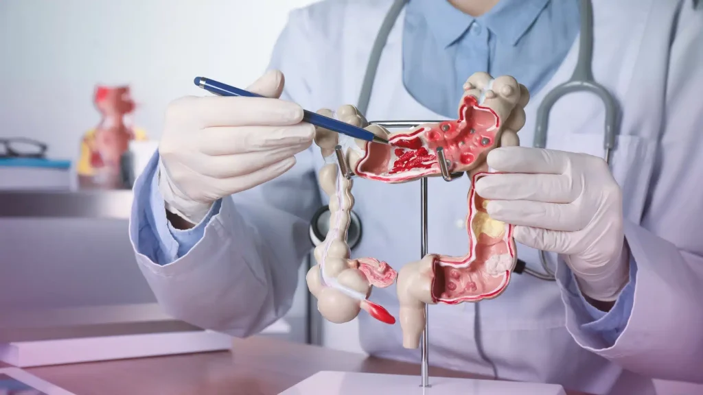 Gastroenterologist reviewing digestive health results and explaining gastroenterology services including colonoscopy, endoscopy, and liver care in Johns Creek GA