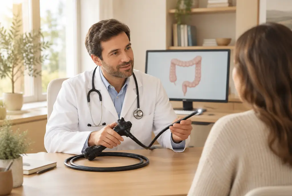 Gastroenterologist explaining a colonoscopy to a patient at Merus Gastroenterology